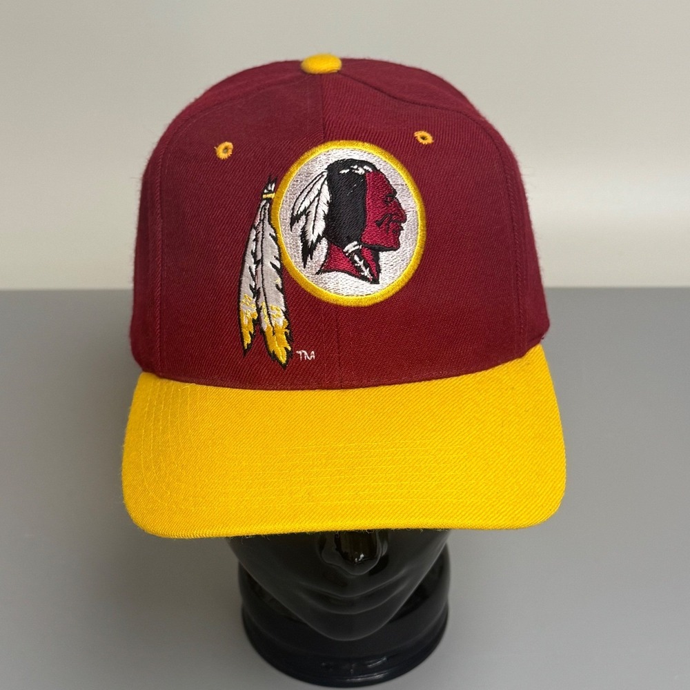 Vintage Team NFL Washington Redskins Snapback Hat Burgundy Yellow 100% Wool Cap